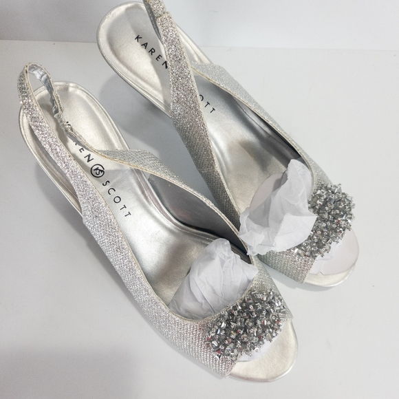 Karen Scott Breena Slingback Peep-toe Pumps Silver -10 - Picture 6 of 7